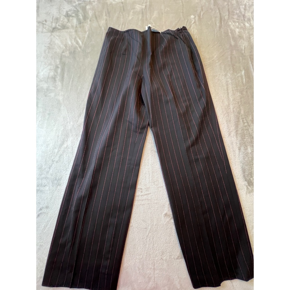 Carlisle Dress Pants Women 10 Black Red Pinstripe Wool Straight Leg Career